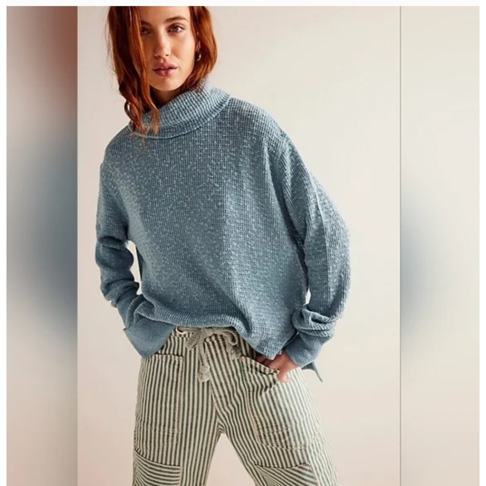 We The Free Tommy Turtleneck Sweater Blue Tourmaline Medium OB1829198